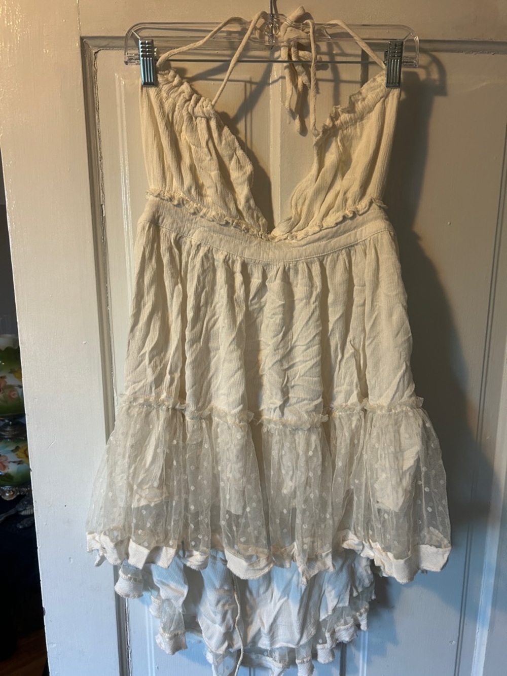 Cream Boho Tiered Tie-Back Dress/swim suit cover